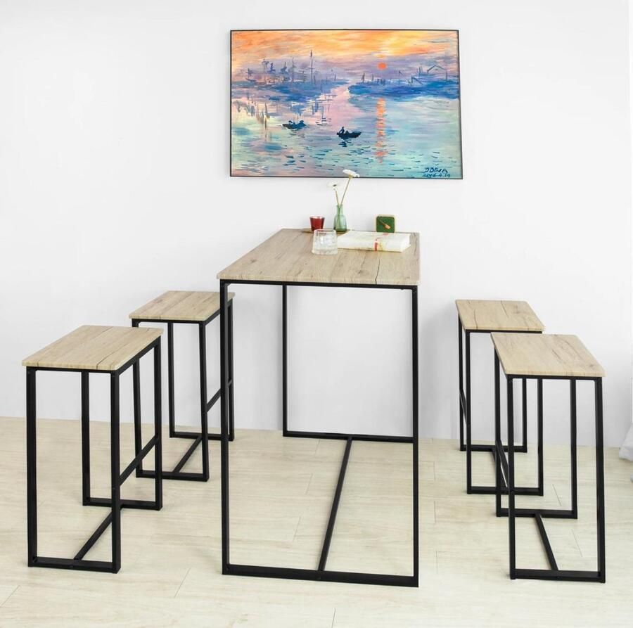 SoBuy Hoge Bartafel Met 4 Krukken Modern Industrieel Design voor een Stijlvol interieur 2020 - Foto 2