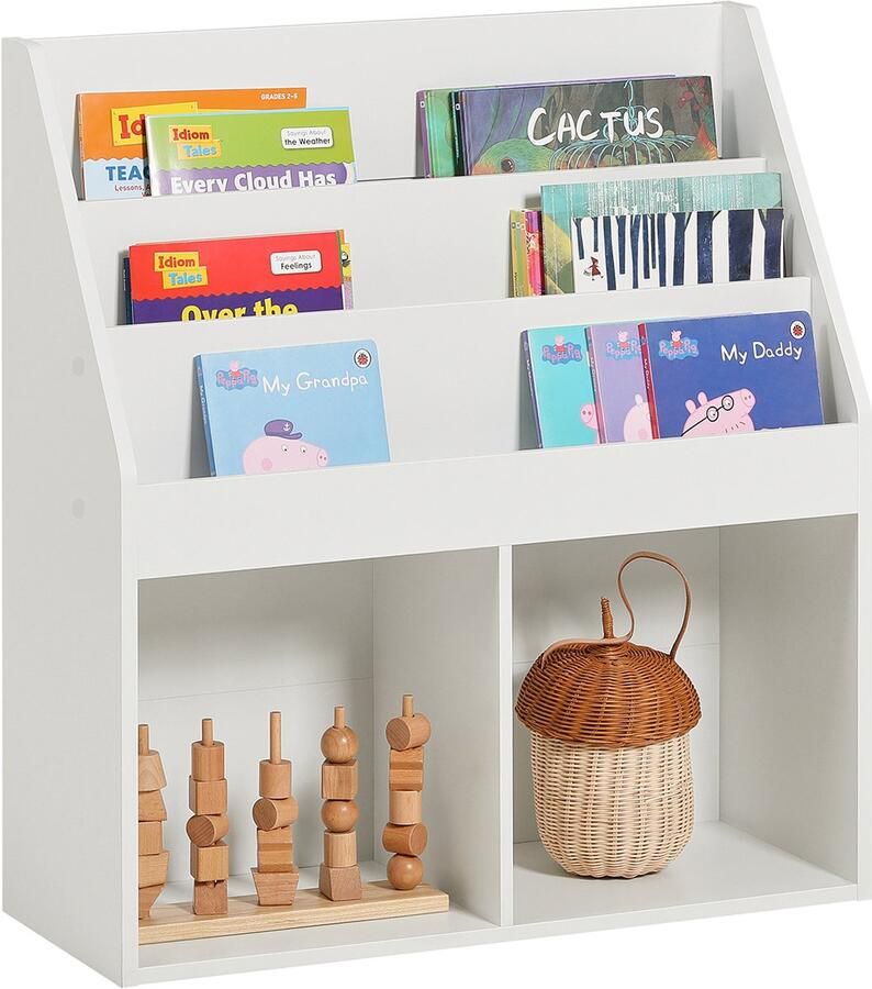 SoBuy Kinderboekenkast Boekenplank met 3 opbergvakken en 2 open vakken Opbergkast Wit 73x30x80 cm KMB01-W