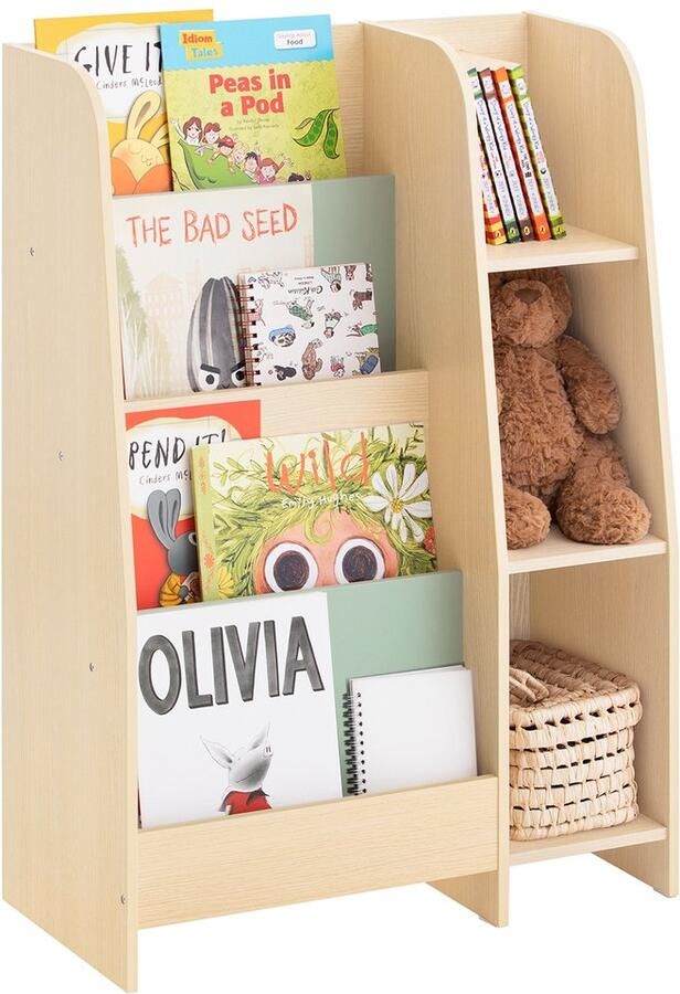 SoBuy Kinderboekenkast Opbergplank met 3 Planken en 3 Vakken Boekenplank voor Kinderen Groen Natuur 63x30x90 cm KMB114-GR