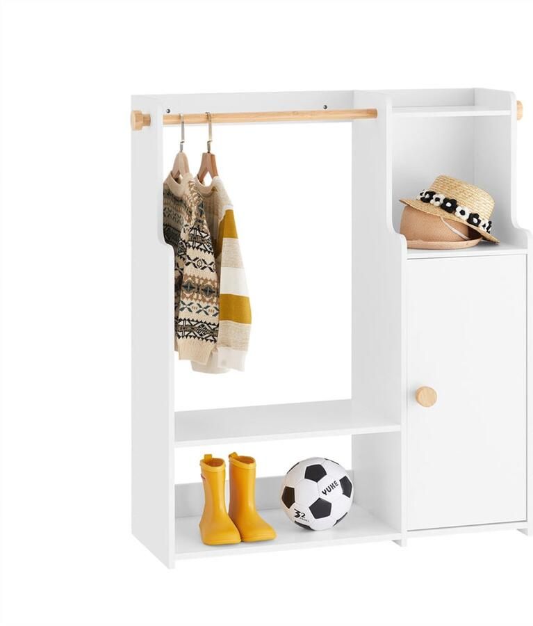 SoBuy Kinderkledingrek Kledingkast met 2 Vakken en 1 Deur Opbergoplossing voor Kinderkamer Wit 94x35x110 cm KMB110-W
