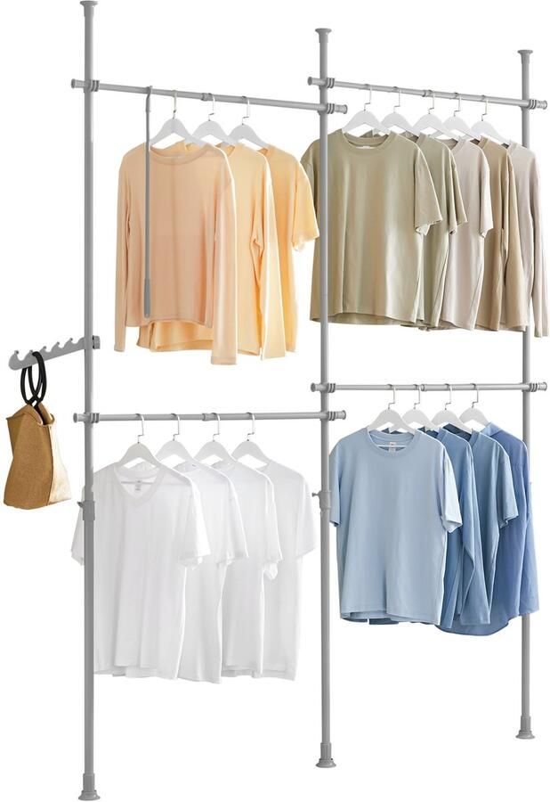 SoBuy KLS03-HG Kledingrek Grijze Metalen Kapstok met 4 Stangen