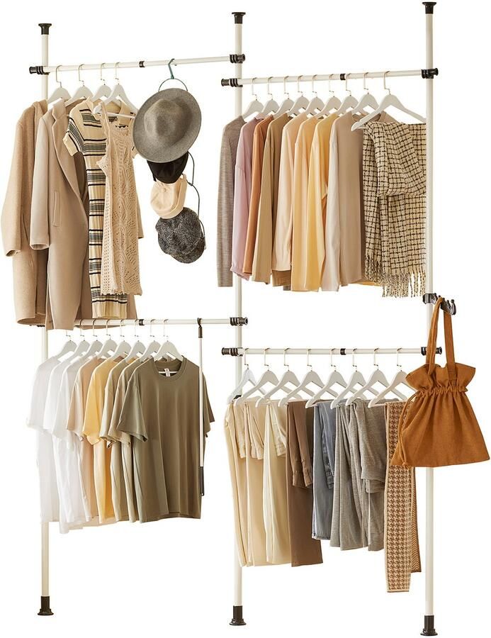 SoBuy KLS03 Telescoop Kledingrek Verstelbaar Opbergsysteem B(124-226) x H(200-285) cm Wit
