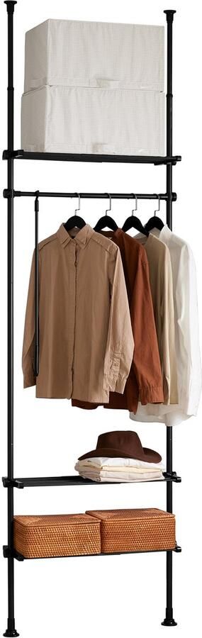 SoBuy KLS07-SCH Telescoop Kledingrek Verstelbaar Opbergsysteem B(52-80) x H(233-295) cm Zwart