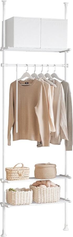 SoBuy KLS07-W Telescoop Kledingrek Verstelbaar Opbergsysteem B(52-80) x H(233-295) cm Wit