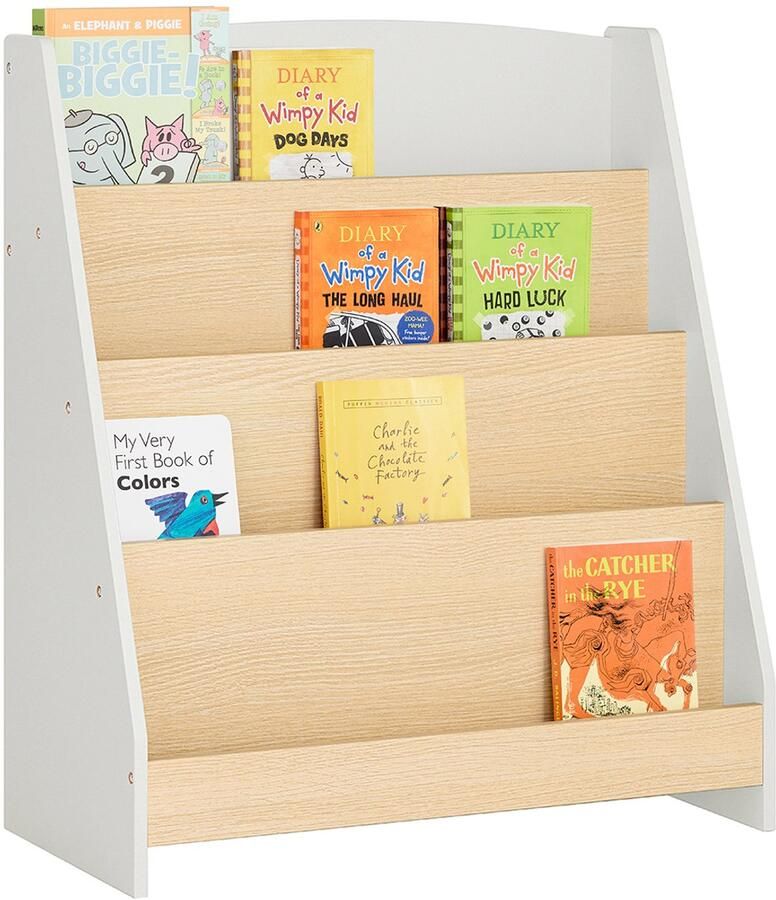 SoBuy KMB106-HG Kinderboekenkast Grijze Houten Opbergplank met 4 Vakken