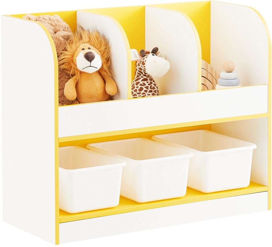SoBuy KMB107-G Opbergkast voor Kinderen Witte Houtcomposiet met 3 Vakken