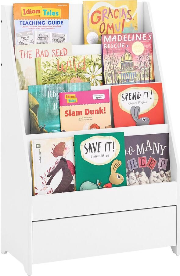 SoBuy KMB112-W Kinderboekenkast Witte Opbergkast voor Speelgoed & Boeken