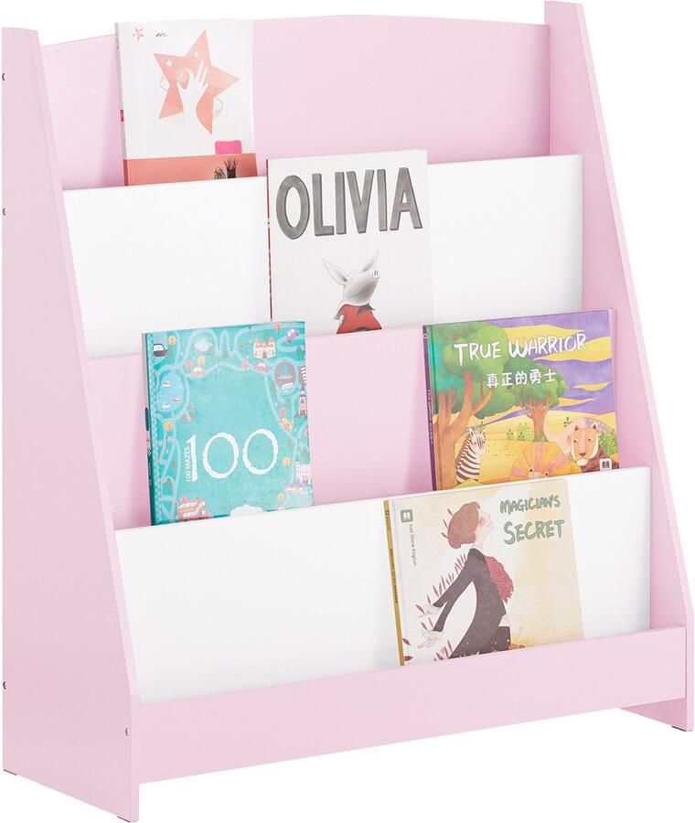 SoBuy KMB32-P Kinderboekenkast Roze Houten Montessori met Opbergruimte