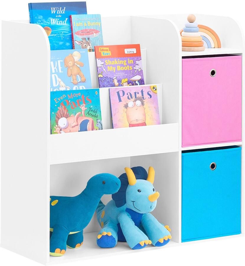 SoBuy KMB37-F Kinderboekenplank Witte Opbergkast met 2 Manden