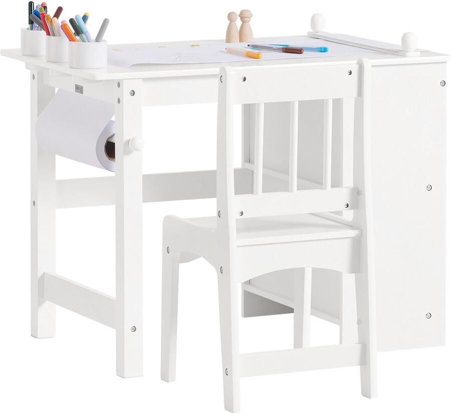 SoBuy KMB60-W Kinderbureauset Witte Kindertafel met Opbergruimte