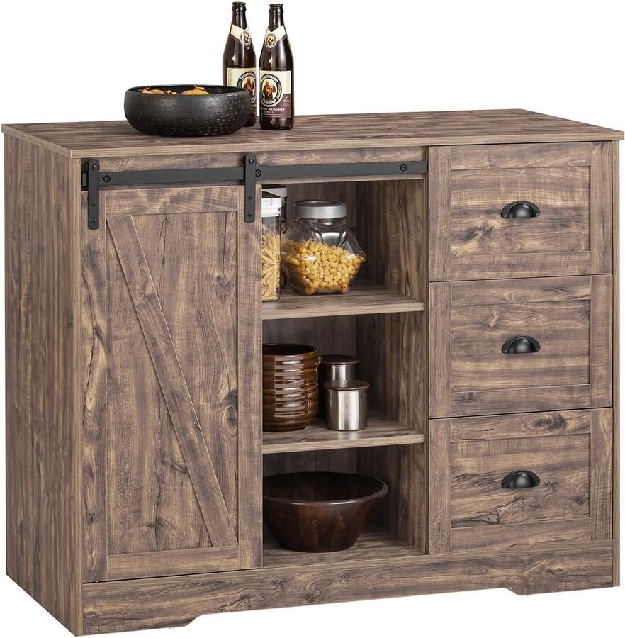 SoBuy KNL08-N Buffetkast Bruin Houtcomposiet met Laden & Wielen