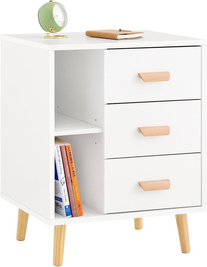 SoBuy Nachtkastje Bijzettafel met 3 laden Side Table Wit 48x40x60 cm FBT95-W