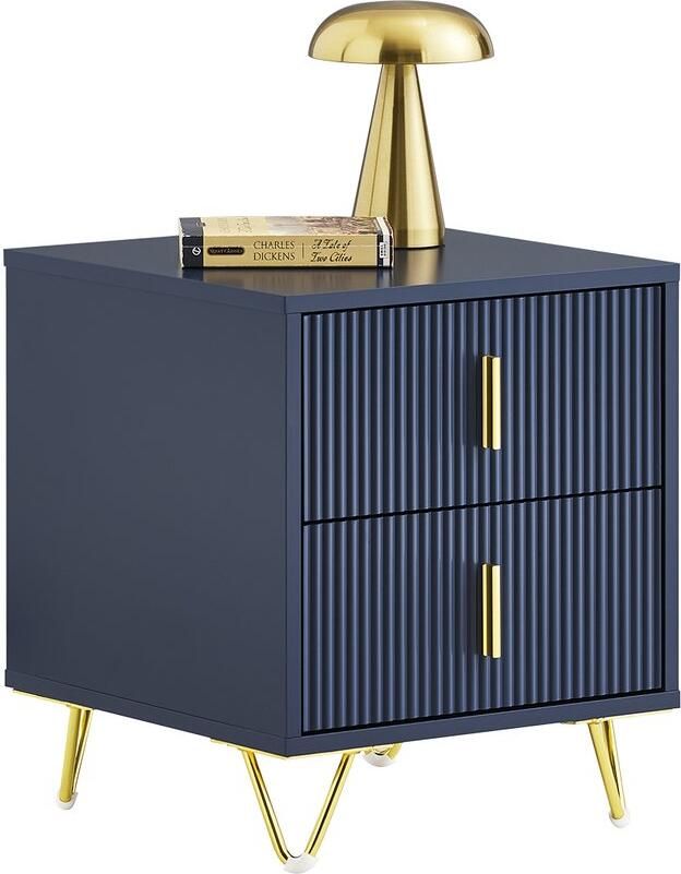 SoBuy Nachtkastje met 2 laden moderne bijzettafel voor slaapkamer en woonkamer blauw 40 x 40 x 47 cm FBT115-B