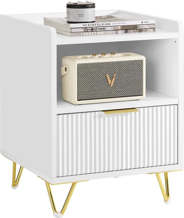 SoBuy Nachtkastje met lade en plank moderne bijzettafel voor slaapkamer en woonkamer wit 40 x 40 x 51 cm (b x d x h) FBT169-W