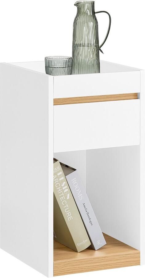 SoBuy Nachtkastje met lade Sofa Bijzettafel Wit 30x35x55cm FBT137-W voor Woonkamer Slaapkamer Kantoor