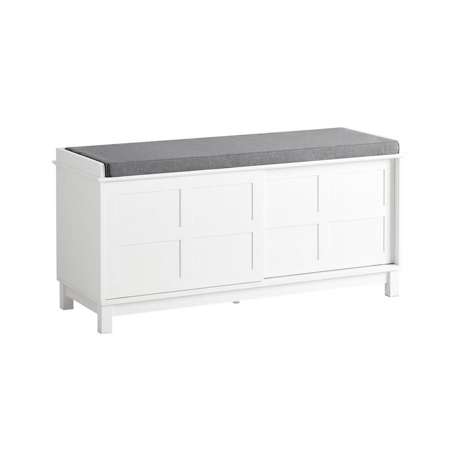 SoBuy Opbergbank met gestoffeerd kussen Entree Schoenenkast met 2 schuifdeuren 114x40x53 cm FSR86-W