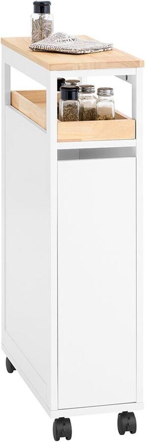 SoBuy Plankenkast op Wieltjes van Hout Opslagmeubel Keuken Badkamer Trolley Kast Nis Servicetrolley 4 Lagen NSR11-WN