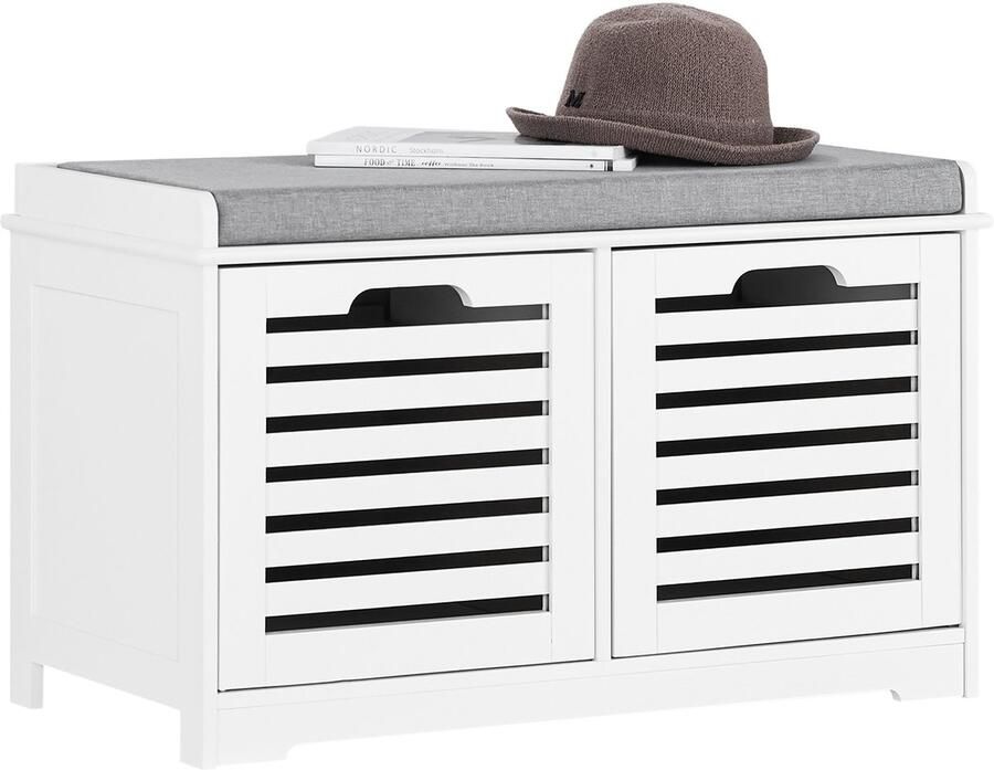 SoBuy Schoenenbank met zitkussen en 2 afneembare manden voor gang of kamer 71x43x34cm Wit FSR23-K-W