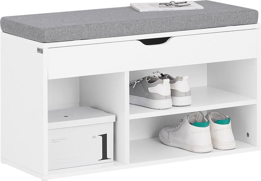 SoBuy Schoenenbank Zitbank FSR45-HG voor gang met comfortabel zitkussen en opbergvakken 80x30x46cm Wit