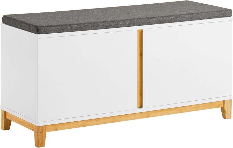 SoBuy Schoenenbank Opbergbank voor Entree Gang Hal Slaapkamer met Gevoerde Zitting 2 Deuren 90x34x46 cm Wit FSR117-W