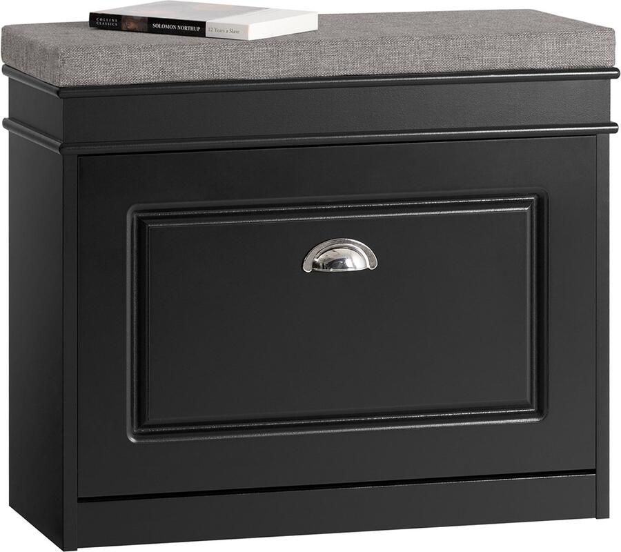 SoBuy Schoenenkast en Schoenbank voor Hal met Klaplade en Zitkussen 61x24x51 cm Zwart FSR82-K-SCH