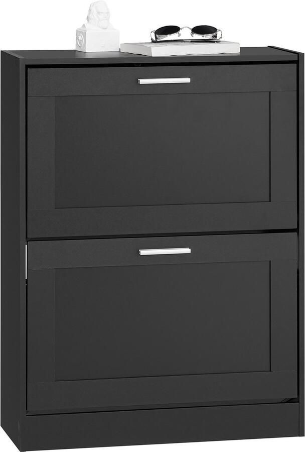 SoBuy Schoenenkast Met 2 Kleppen Voor Entree Hal Entreekast 60x25x80cm Zwart FSR137-SCH