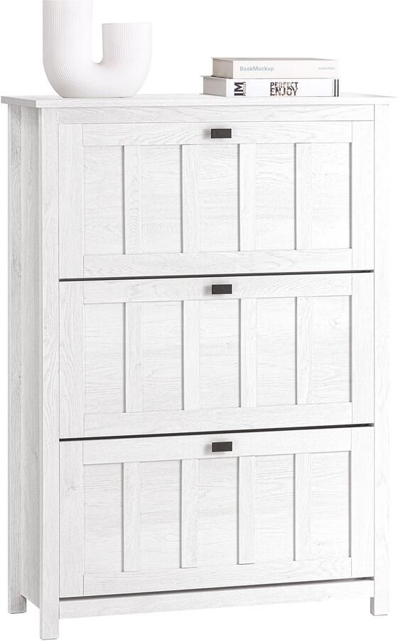 SoBuy Schoenenkast met 3 Kleppen Schoenenrek Opbergkast voor Schoenen 80x30x111 cm Vintage Wit FSR162-W