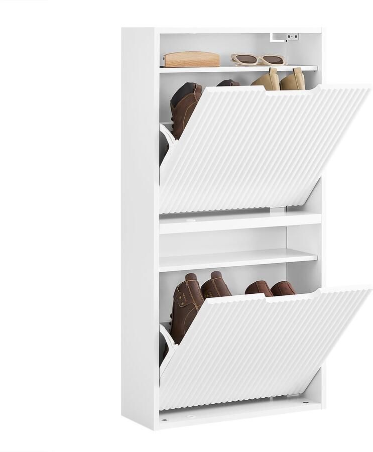 SoBuy Schoenenkast voor entree schoenenkast ultradun 19 cm diep verticaal horizontale montage opslag van schoenen en kleine voorwerpen MDF E1 wit 35 kg 50 x 19 x 100 cm FSR204-W