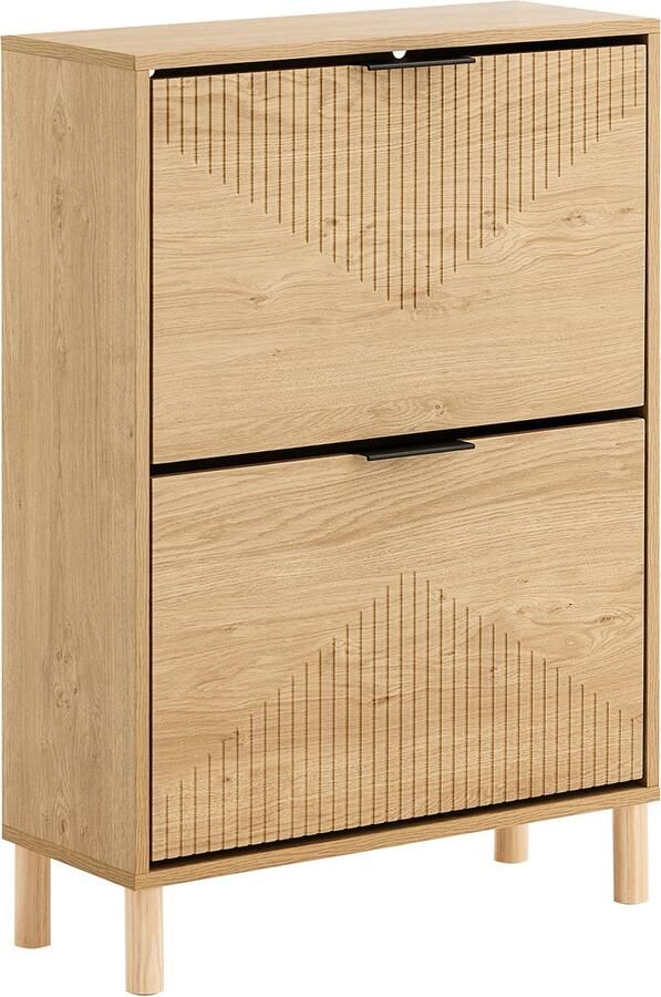 SoBuy Schoenenkast voor ingang opbergkast met 2 kleppen schoenenkast voor 8 paar licht hout FSR200-N