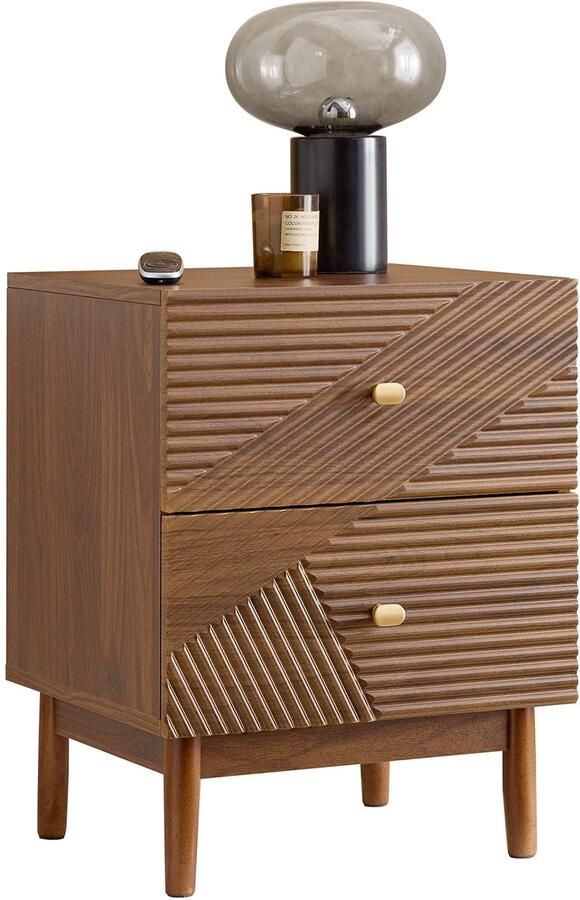 SoBuy Vintage Nachtkastje met 2 Lades Bijzettafel met Rubberhouten Poten voor Slaapkamer Woonkamer of Studie Bruin 45×40×58 cm FBT170-N