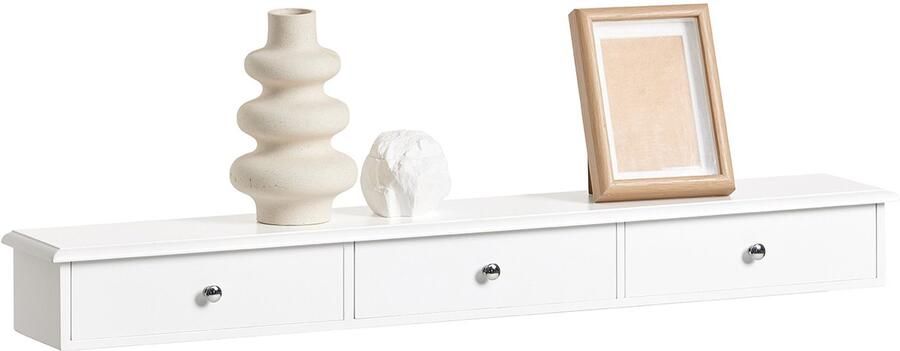 SoBuy Wandkast Badkamerkast Hangrek Wandgarderobe Halmeubel met 3 laden Wit 93x10x15cm FRG43-L-W