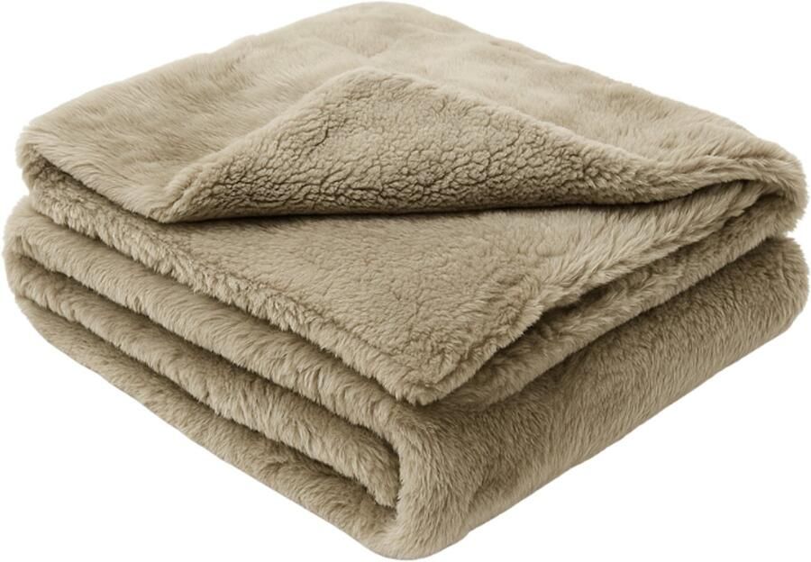 Sofaas Carre Plaid – 150x200 cm – Luxe Fleece Deken – Beige – Faux Fur & Teddy Fleece – Super Zacht Warm en Comfortabel – Plaid voor Bank Bed of Buiten – Cadeau