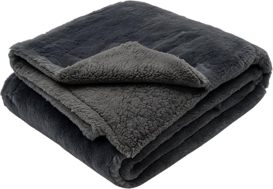 Sofaas Carre Plaid – Antraciet – 200x240 cm – Luxe Fleece Deken – Faux Fur & Teddy Fleece – Super Zacht en Warm – Plaid voor Bank Bed en Buiten – Carre-patroon