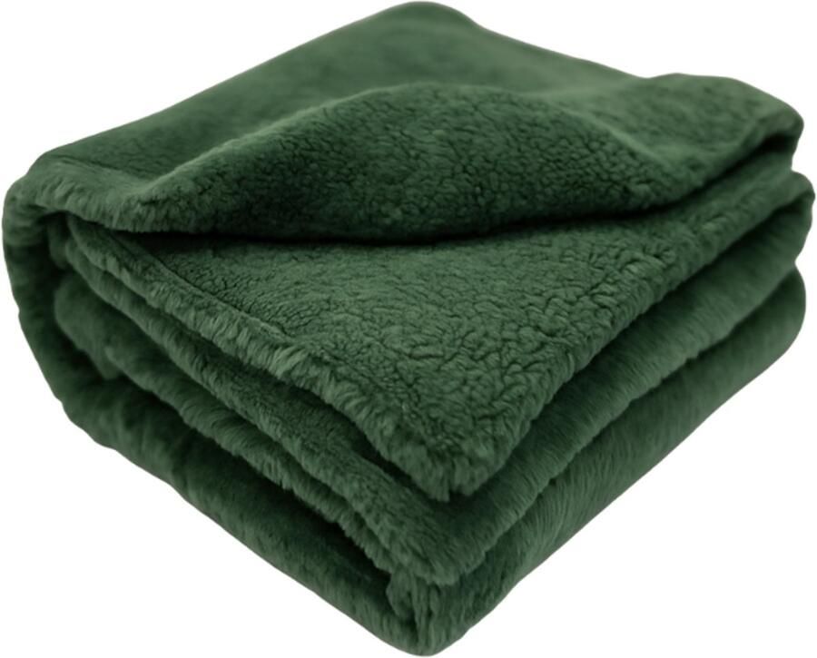 Sofaas Carre Plaid – Groen – 150x200 cm – Luxe Fleece Deken – Faux Fur & Teddy Fleece – Super Zacht en Warm – Plaid voor Bank Bed en Buiten – Carre-patroon