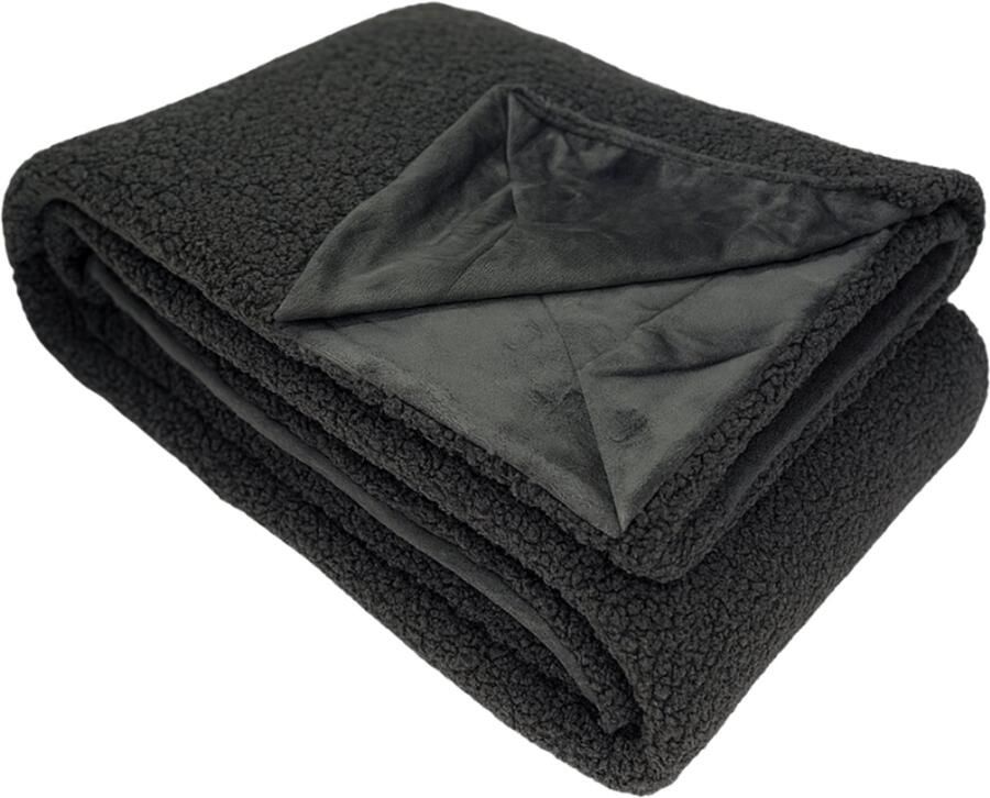 Sofaas Luna Plaid – Antraciet – 150×200 cm – Luxe Teddy Fleece Deken – Sherpa Look & Velvet Binnenzijde – Super Zacht en Warm – Plaid voor Bank en Bed