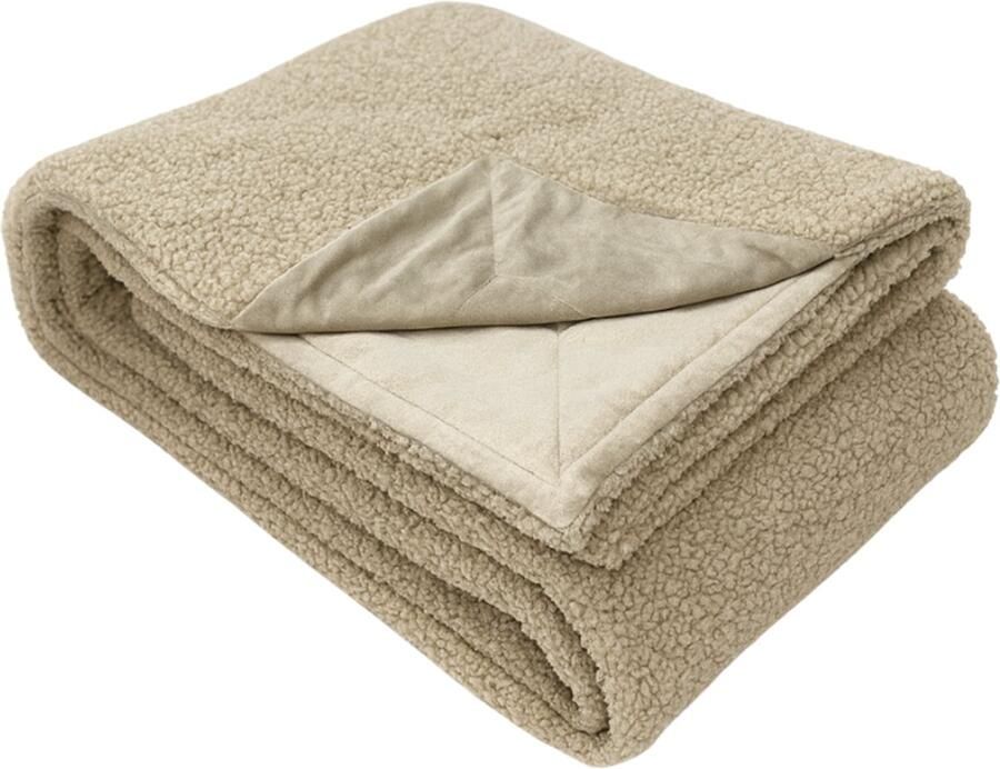 Sofaas Luna Plaid – Stone – 150×200 cm – Luxe Teddy Fleece Deken – 380 gsm Sherpa Look & 200 gsm Velvet – Super Zacht en Warm – Plaid voor Bank en Bed