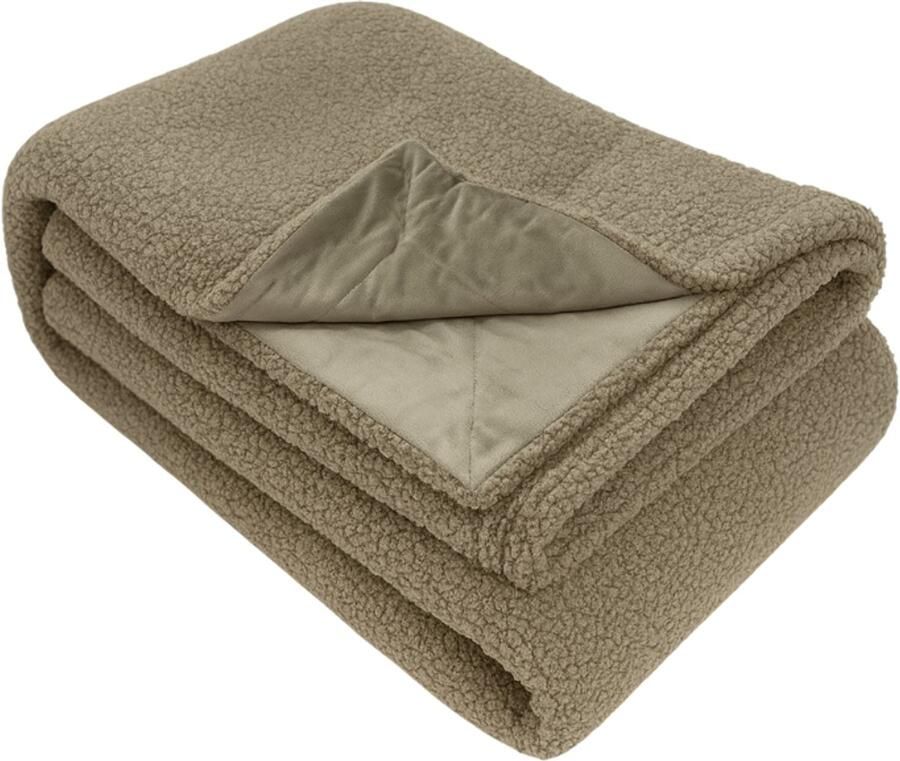 Sofaas Luna Plaid – Taupe – 150×200 cm – Luxe Teddy Fleece Deken – 380 gsm Sherpa Look & 200 gsm Velvet – Super Zacht en Warm – Plaid voor Bank en Bed