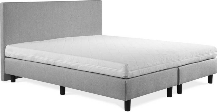 Soft bedden Boxspring Sofia luxe zilvergrijs 90x200 incl. wit matras hoofdbord glad uitgevoerd