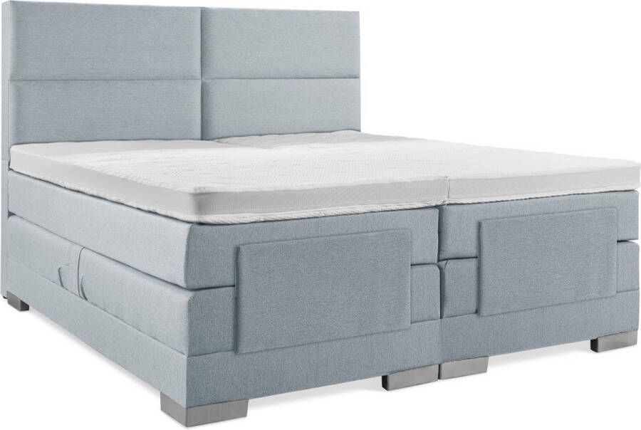 Soft bedden Elektrische Boxspring 160x200 Incl. 4 vlaks hoofdbord Ijsblauw met plint