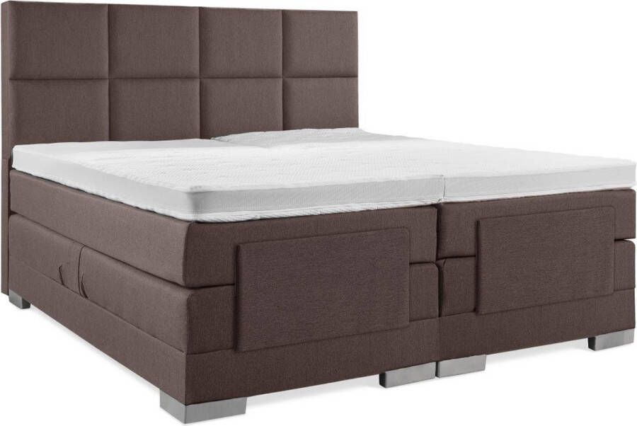 Soft bedden Elektrische Boxspring 160x200 Incl. 8 vlaks hoofdbord Notenbruin met plint