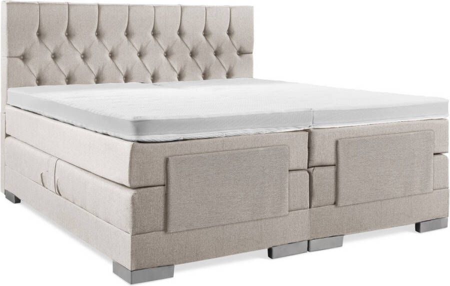 Soft bedden Elektrische Boxspring 160x200 Incl. Gecapitonneerd hoofdbord Beige met plint