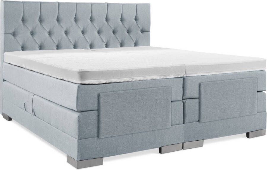 Soft bedden Elektrische Boxspring 160x200 Incl. Gecapitonneerd hoofdbord Ijsblauw met plint