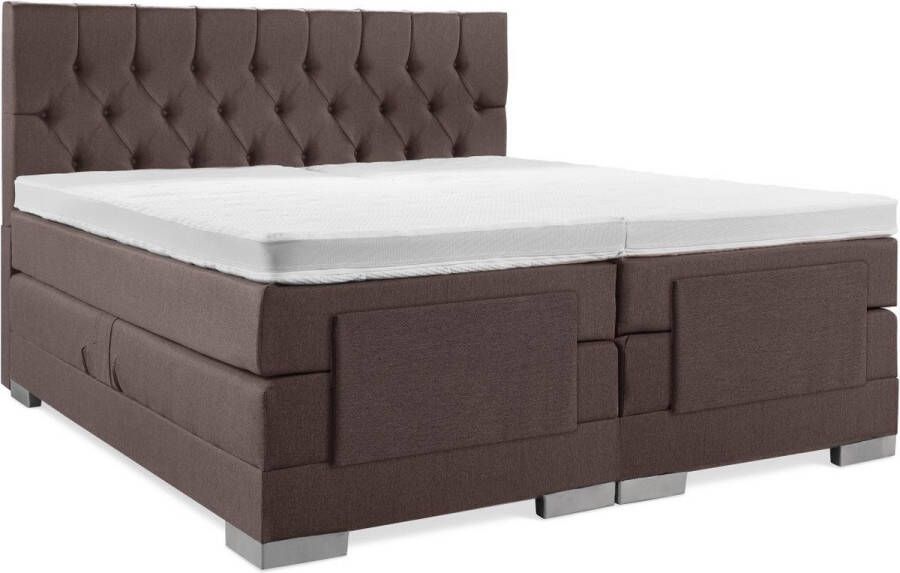 Soft bedden Elektrische Boxspring 160x200 Incl. Gecapitonneerd hoofdbord Notenbruin met plint
