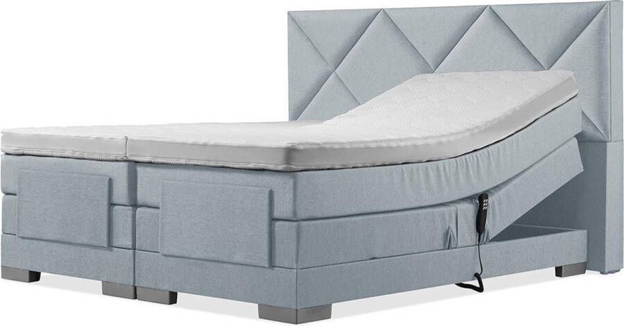Soft bedden Elektrische Boxspring 160x200 Incl. Ruiten hoofdbord Ijsblauw met plint