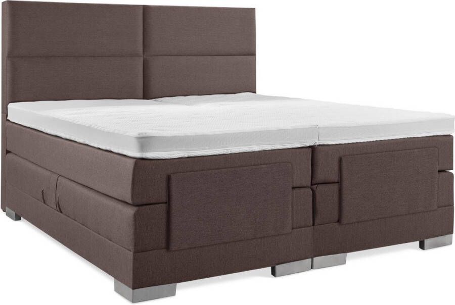 Soft bedden Elektrische Boxspring 180x210 Incl. 4 vlaks hoofdbord Notenbruin met plint