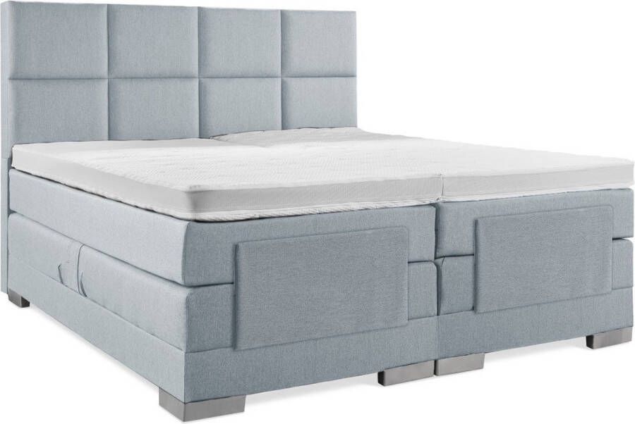 Soft bedden Elektrische Boxspring 180x210 Incl. 8 vlaks hoofdbord Ijsblauw met plint