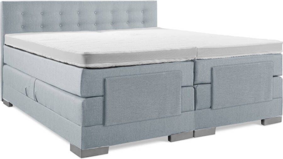 Soft bedden Elektrische Boxspring 180x210 Incl. Geknoopt hoofdbord Ijsblauw met plint
