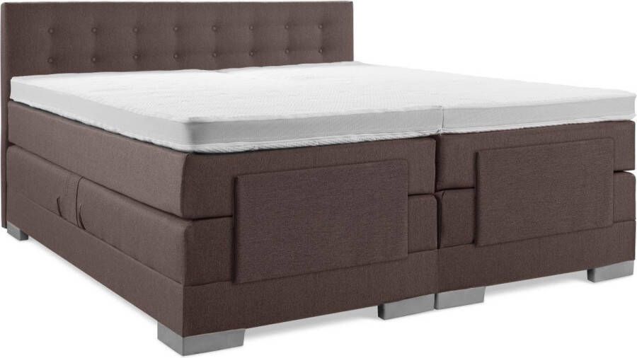 Soft bedden Elektrische Boxspring 180x210 Incl. Geknoopt hoofdbord Notenbruin met plint