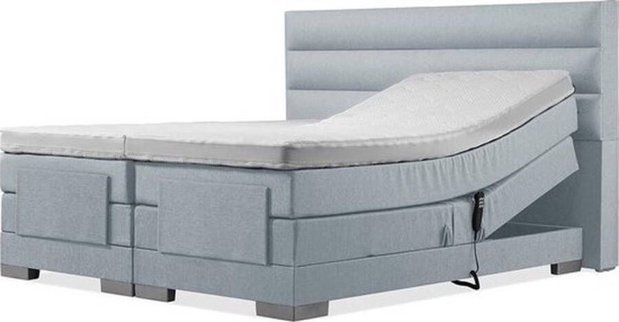 Soft bedden Elektrische Boxspring 180x210 Incl. Horizontaal hoofdbord Ijsblauw met plint