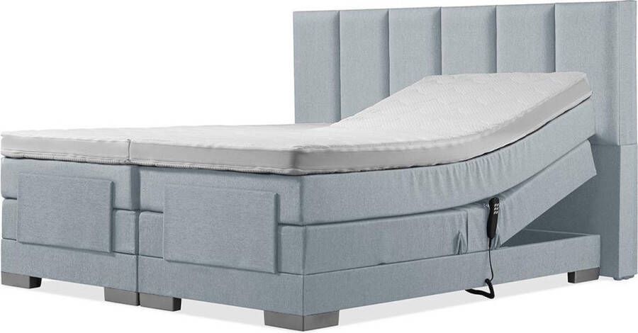 Soft bedden Elektrische Boxspring 180x210 Incl. verticaal hoofdbord Ijsblauw met plint
